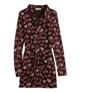 Live To Be Spoiled Floral wine Button Mesh Bodycon Long sleeve Dress